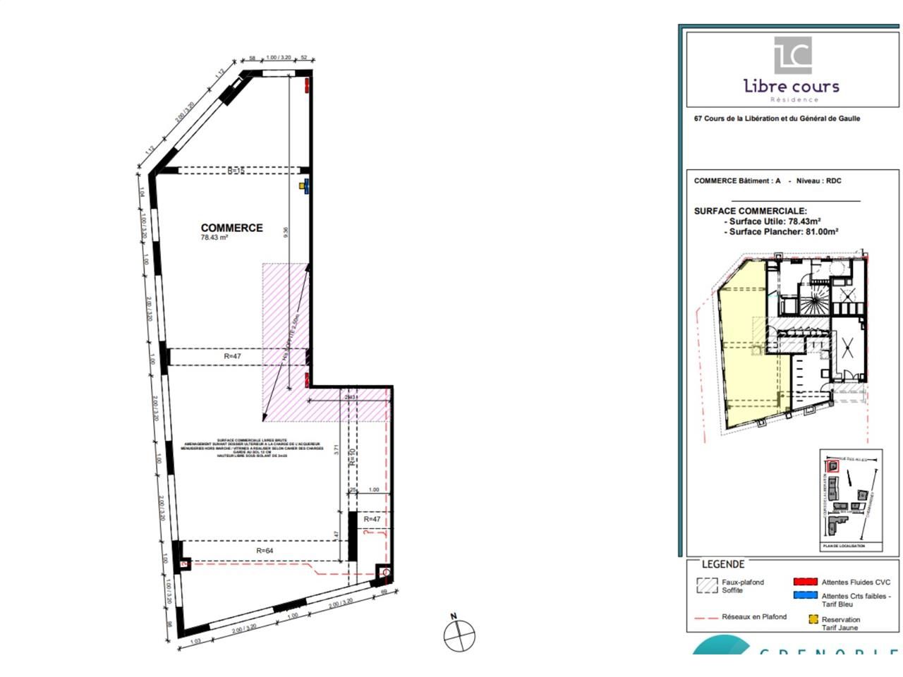 Location locaux commerciaux 300 m² divisibles à partir de 76 m²