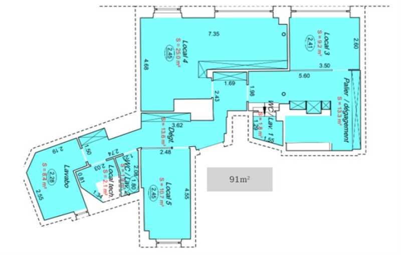 Vente de bureau de 91 m² à Paris 17 - 75017 plan - 1